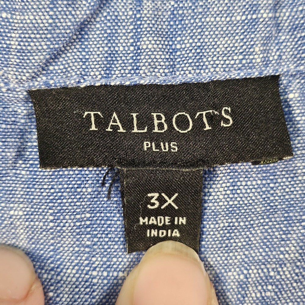 Talbots Top 3X Blue‎ Linen Blend Eyelet Embroidered Scalloped Coastal Elegance - Picture 5 of 12